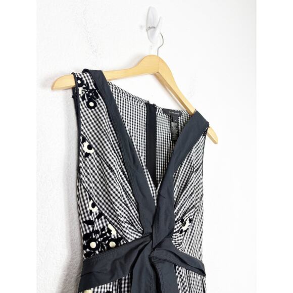 Marc Jacobs Black & White Gingham Floral Dress Size 6 Fit & Flare Sleeveless - Picture 6 of 12